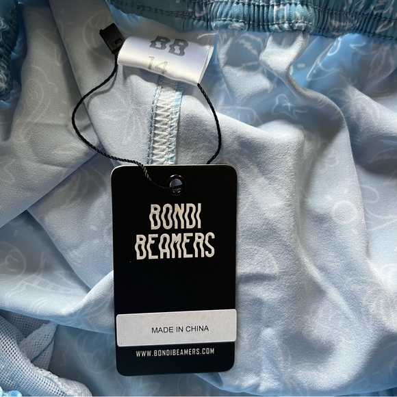 Bondi Beamers Light Blue Tropical Print Swim Shorts with Drawstring Waistband - Picture 8 of 9